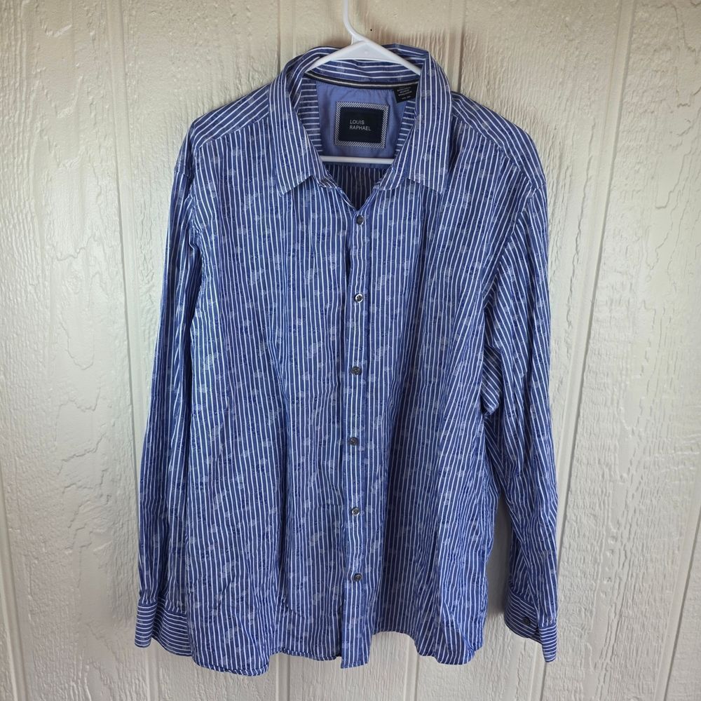 Men's Louis Raphael Blue and White Striped Casual Shirt, Size XXL